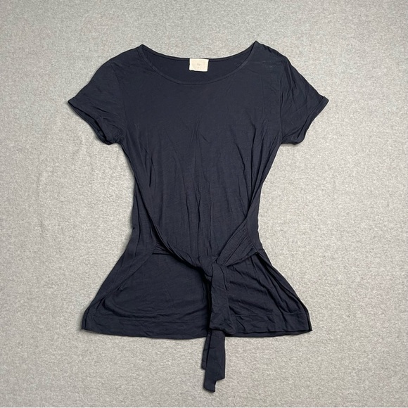 T.La Tunic Womens Small Blue Solid Short Sleeve Tie Front Tunic Casual - Picture 1 of 11